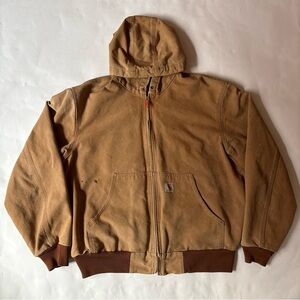 VTG Carhartt J140 BRN Jacket Men’s Large Full Zip Hooded Lined Distressed Work